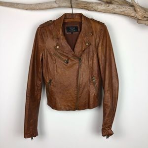 Zara Trafaluc Authentic Leather Motorcycle Jacket.